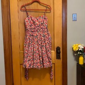 Floral Rose Summer Dress Tie Back Tulle Lining